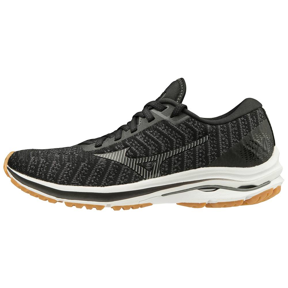 Mizuno Women's Wave Rider 24 WAVEKNIT™ D (Wide) Running Shoes Black/Dark Grey (411231-APM)